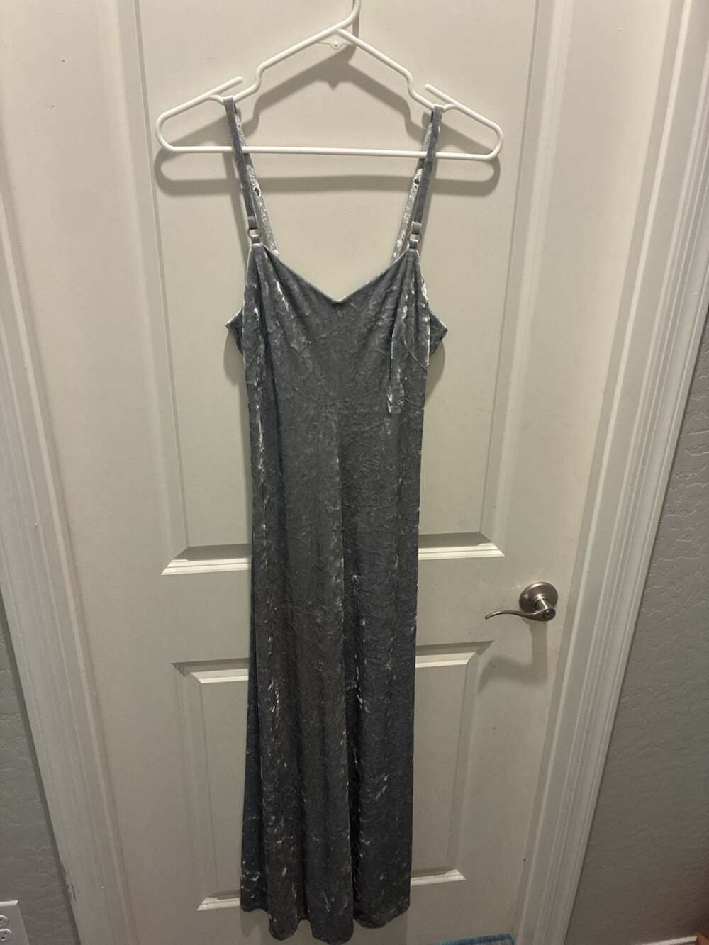 Calvin Klein Silver Crushed Velvet Spaghetti Strap Maxi Dress Size 2